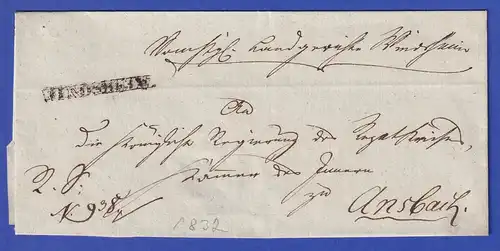 Bayern Dienstbrief mit Einzeiler WINDSHEIM 1832
