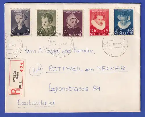 Niederlande 1956 Voor het Kind Kinderporträts Mi.-Nr. 685-689 auf R-Brief