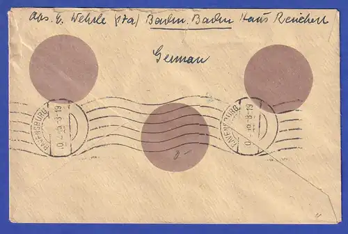 Französische Zone Wappen MIF 2 Werte auf R-Brief aus Baden-Baden 17.2.46 