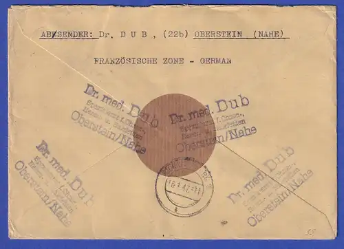 Französische Zone Wappen MIF 7 Werte auf R-Expr-Brief aus Idar-Oberstein 14.1.47