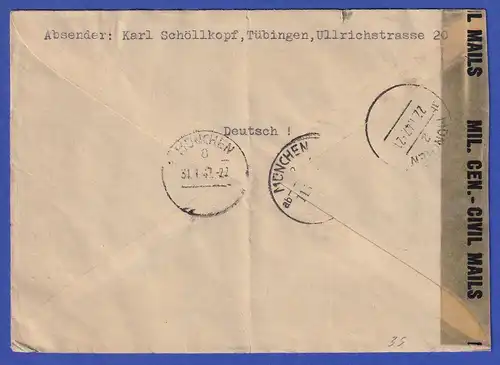 Französische Zone Schiller 2M in MIF auf R-Brief aus Tübingen 21.1.47