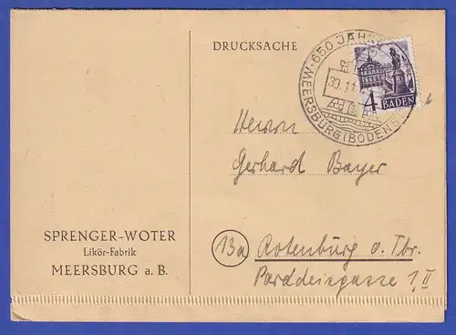 Franz. Zone Baden 4 Pfg Mi.-Nr. 29 EF auf Drucksache mit Werbe-O MEERSBURG 1949