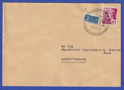 Franz. Zone Baden 20 Pfg Mi.-Nr. 34 EF auf Brief aus GERNSBACH, 15.8.49