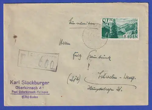 Franz. Zone Baden 84 Pfg Mi-Nr. 12 EF auf R-Brief aus ST. GEORGEN 1.4.48