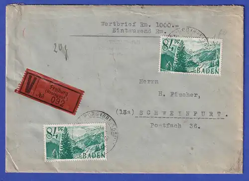 Franz. Zone Baden 84 Pfg Mi-Nr. 12 MEF auf V-Brief aus FREIBURG 2.6.48
