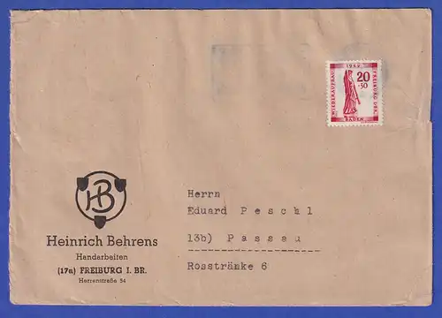 Franz. Zone Baden 20+30 Pfg Mi.-Nr. 40A auf Brief mit Maschinen-O FREIBURG 
