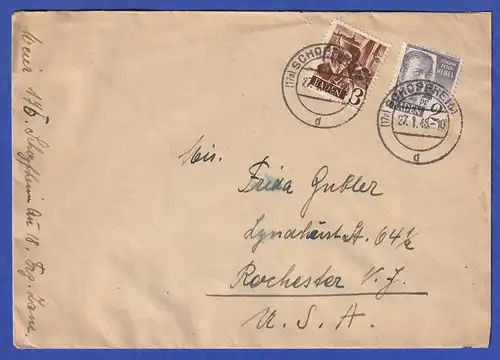 Franz. Zone Baden Mi.-Nr. 1 u. 2 auf Brief aus SCHOPFHEIM in die USA vom 27.1.48