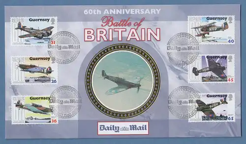 Guernsey 2000 Luftschlacht um England Mi.-Nr. 845-50 auf illustriertem FDC