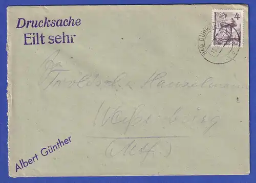 Franz. Zone Rh.-Pfalz Mi.-Nr. 33 EF auf "eiliger" Drucksache, O BAD DÜRKHEIM 