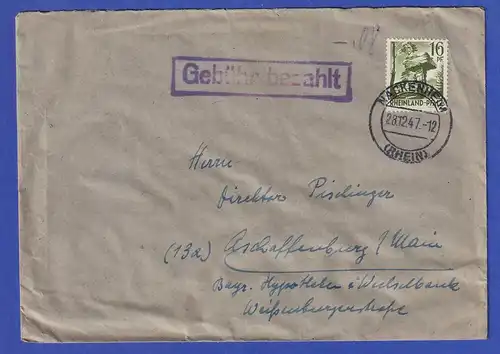 Franz. Zone Rh.-Pfalz Mi.-Nr. 6 auf Teil-barfrankiertem Brief,  O NACKENHEIM 