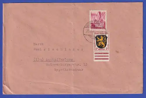 Franz. Zone Rh.-Pfalz Mi.-Nr. 10 in MIF auf Doppelbrief, O GUNTERSBLUM 23.1.48