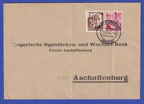 Franz. Zone Rh.-Pfalz Mi.-Nr. 10 in MIF auf Doppelbrief, O NACKENHEIM 28.12.47