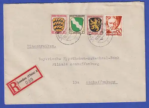 Franz. Zone Rh.-Pfalz Mi.-Nr. 12 in MIF auf R-Brief aus LANDAU vom 13.12.47