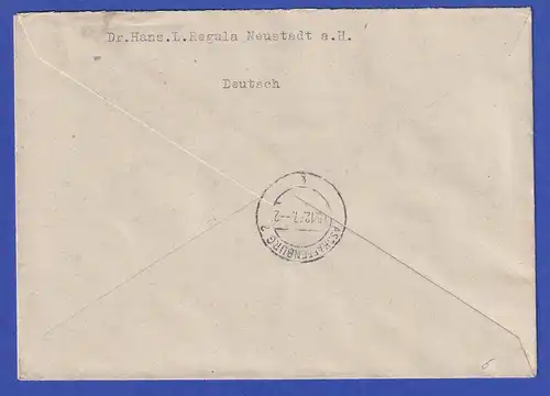 Franz. Zone Rh.-Pfalz Mi.-Nr. 12 in MIF auf R-Brief aus LANDAU vom 13.12.47