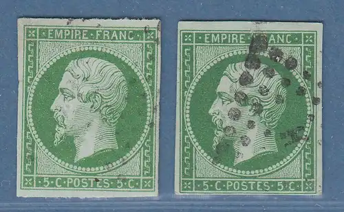 Frankreich 1853 EMPIRE FRANC. Napoleon III. 5 C. Mi.-Nr. 11 , 2 Nuancen