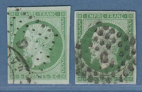 Frankreich 1853 EMPIRE FRANC. Napoleon III. 5 C. Mi.-Nr. 11 in 2 Farbnuancen