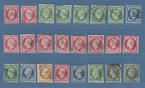 Frankreich 1852-60 ex Mi.-Nr. 9 bis 16 Lot insgesamt 24 Werte. 