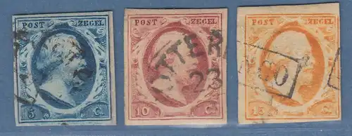 Niederlande 1862 Freimarken 5 - 10 - 15 C Mi.-Nr. 1-3 gestempelt