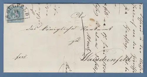 Bayern 3 Kreuzer blau TYPE I  auf Brief von HOLLFELD n. Waischenfeld, 13.6.1850