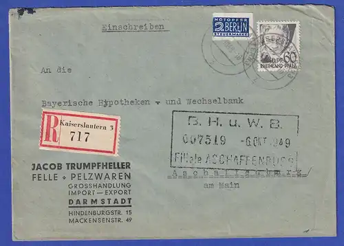 Franz. Zone Rh.-Pfalz Mi.-Nr. 27 EF auf R-Brief aus Kaiserslautern 4.10.49
