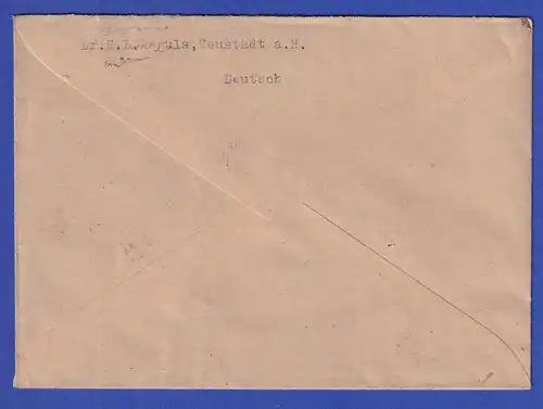 Franz. Zone Rh.-Pfalz Mi-Nr. 14 in MIF auf Eil-Brief aus Landau / Pfalz 15.12.47