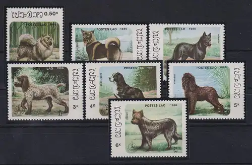 Laos 1986 Hunde Mi.-Nr. 944-950 postfrisch ** 
