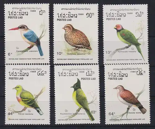 Laos 1988 Vögel Mi.-Nr. 1082-1087 postfrisch ** 