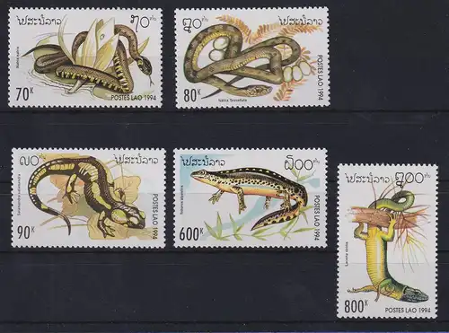 Laos 1994 Reptilien und Amphibien Mi.-Nr. 1414-1418 postfrisch ** 