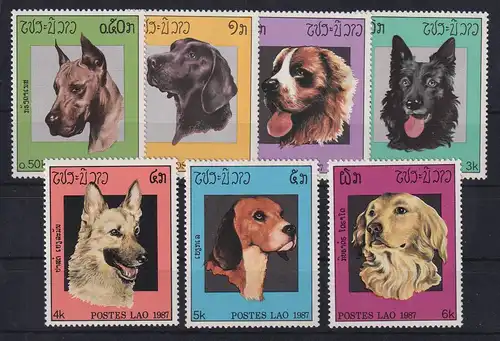 Laos 1987 Hunde Mi.-Nr. 981-987 postfrisch ** 