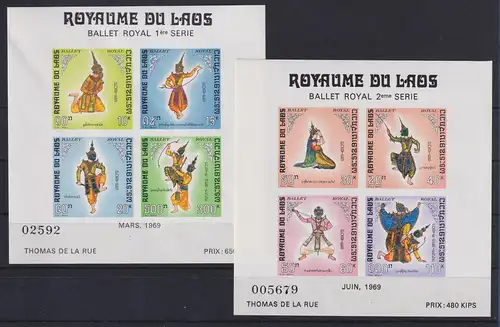 Laos 1969 Königliches Ballett Mi.-Nr. Block 47 II und 48 postfrisch ** 