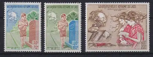 Laos 1974 100 Jahre Weltpostverein UPU Mi.-Nr. 376-378 postfrisch ** 