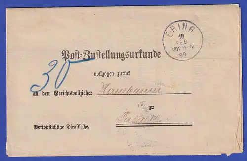 Bayern Post-Zustellungsurkunde mit Rundstempel ERING 1899