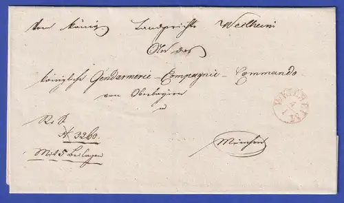 Bayern Dienstbrief mit Fingerhut-Stempel WEILHEIM um 1830