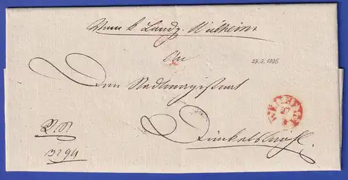 Bayern Dienstbrief mit Fingerhut-Stempel WEILHEIM in rot 1835