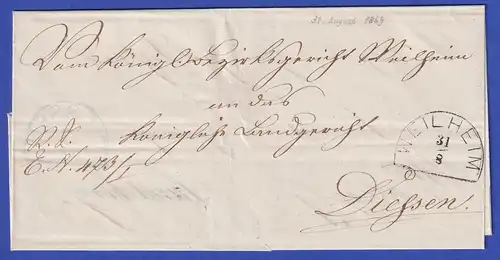 Bayern Dienstbrief mit Halbkreis-Stempel WEILHEIM 1869