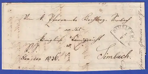 Bayern Dienstbrief mit Halbkreis-Stempel SIMBACH A. INN 1866