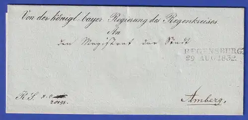 Bayern Dienstbrief mit Zweizeiler-Stempel REGENSBURG 1832