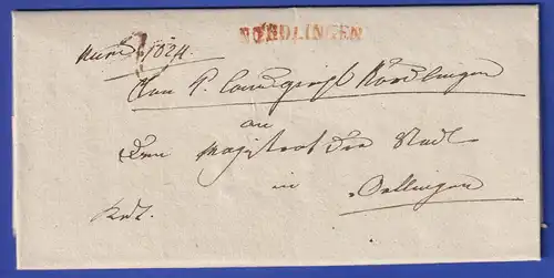 Bayern Dienstbrief mit Einzeiler NOERDLINGEN in  rot 1827