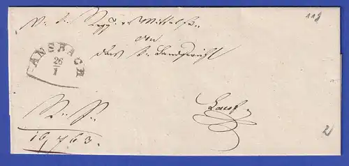 Bayern Dienstbrief mit Halbkreis-Stempel ANSBACH nach 1834