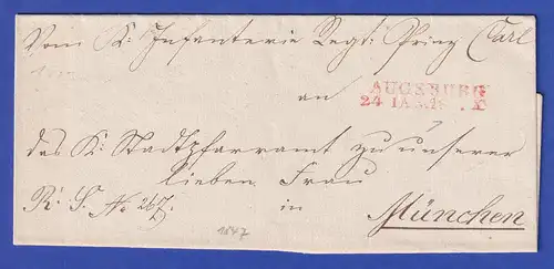 Bayern Kirchlicher Dienstbrief mit Zweizeiler-Stempel AUGSBURG in rot 1843