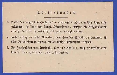 Bayern Einlieferungsschein eines Pakets für die Fahrpost vom 2. 1. 1869 O Erding