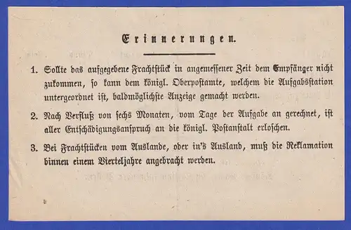 Bayern Einlieferungsschein eines Pakets für die Fahrpost , 22. 5. 1869 O Erding