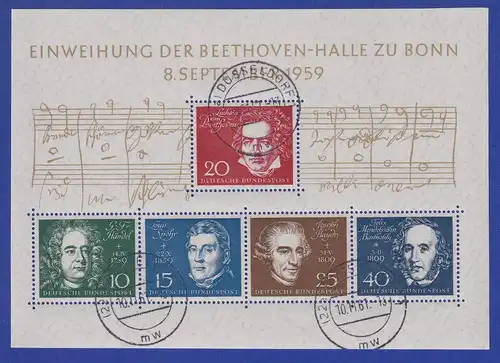 Bundesrepublik 1959 Beethoven-Halle Mi.-Nr. Block 2 schön gestempelt DÜSSELDORF 