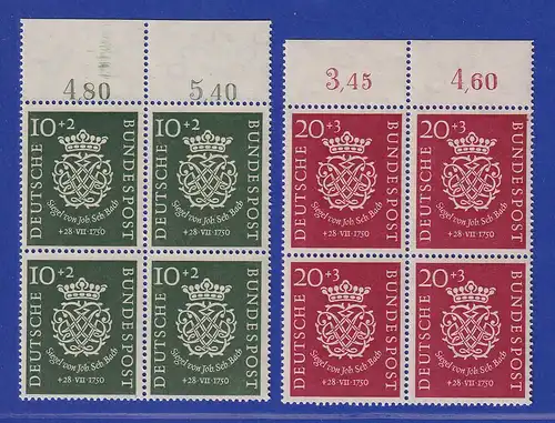 Bundesrepublik 1950 Bachsiegel Mi.-Nr. 121-22 Oberrand-Viererblocks **