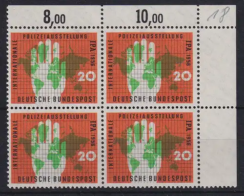 Bundesrepublik 1956 Polizeiausstellung Mi.-Nr. 240 Eckrandviererblock OR **