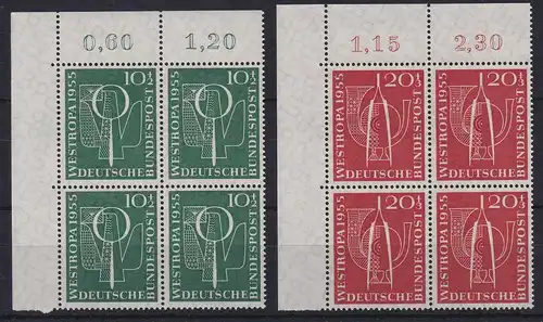 Bundesrepublik 1955 WESTROPA Mi.-Nr. 217-218 Eckrandviererblocks OL postfr. **