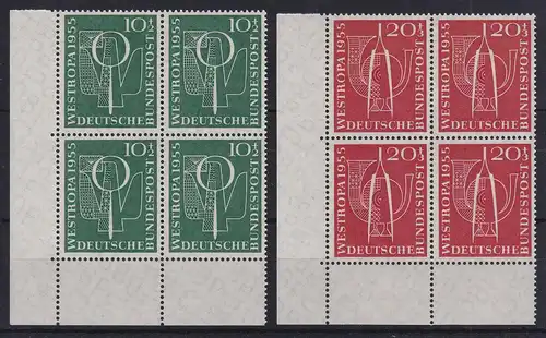 Bundesrepublik 1955 WESTROPA Mi.-Nr. 217-218 Eckrandviererblocks UL postfr. **