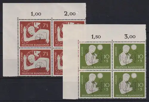 Bundesrepublik 1956 Jugend Mi.-Nr. 232-233 Eckrandviererblocks OL postfrisch **