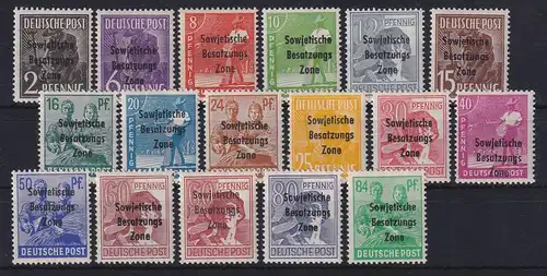 SBZ allgem. Ausgabe Maschinenaufdruck Mi.-Nr. 182-197 Satz 17 Werte kpl. ** 