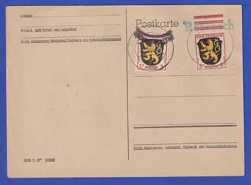 Französische Zone Blanco-Karte mit 2 versch. Orts-Notstempeln Rübenach